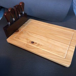 Cheese Board with Built-in Knives Storage for Spreaders, Wood Cutting Board